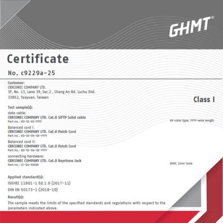 GHMT-geverifieerd cat8-bekabelingsproduct
